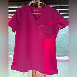 Figs Vivid Pink V-Neck Scrub Top